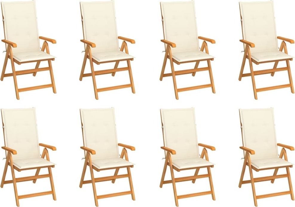 Verstellbare Klappstühle mit Kissen, 8-teilig, Massivholz Teakholz
