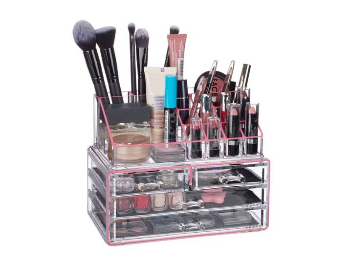 Relaxdays 2 x Make Up Organizer transparent/pink