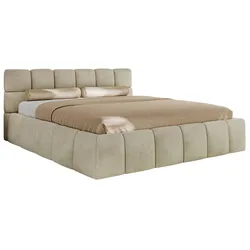 POLSTERBETT NIRA CLASSIC 140/200 - Beige Velvet - Schaum-Matratze