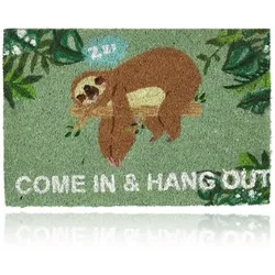 Relaxdays Fußmatte Kokos "Come in & Hang Out" Braun,Dunkelgrün,Grün