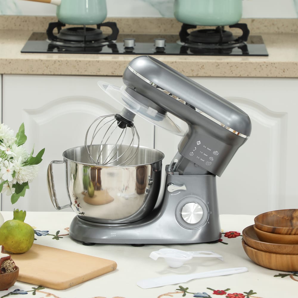Homcom Robot pâtissier 4,5l 1300w 6+p vitesses bol d'acier inoxydable argent Gris 35x29x22cm
