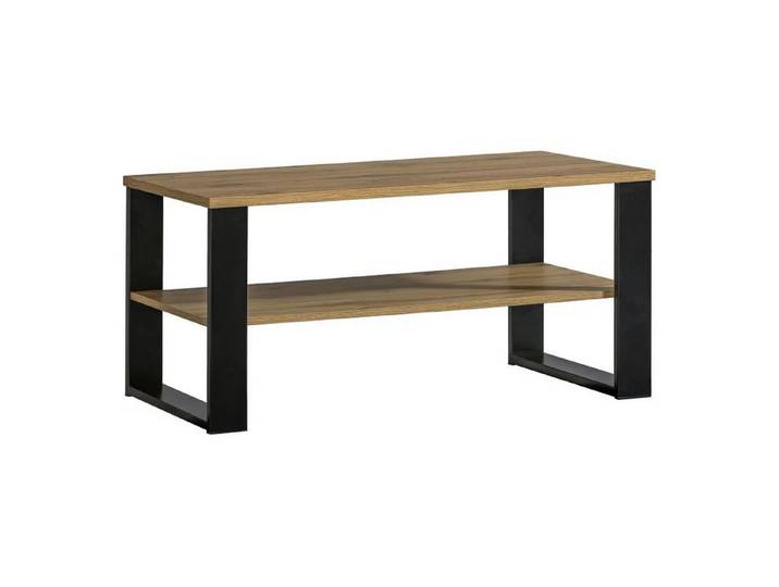 Beautysofa Couchtisch LAMELO Kaffeetisch mit Ablage, aus Eiche Wotan mit schwarzen Metallbeinen, Funktional & Elegant