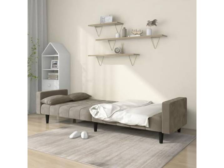 KTHLBRH Schlafsofa 2-Sitzer mit 2 Kissen hellgrau aus Samt Holzrahmen, Schaumstoff, umwandelbar, 110 kg, für Wohnzimmer und Büro
