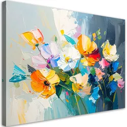 LEINWANDBILD Bunte Blumen Ölgemälde-Imitation 120x80cm