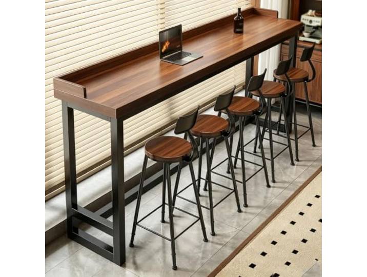 MDEUFYWEGB Massivholz Bartisch，Küchentisch hoch lang，Bartisch Metallgestell Moderner Stehtisch aus Massivholz，Bartisch für Küche und Wohnzimmer(A,120*40cm/47.2*15.7in)