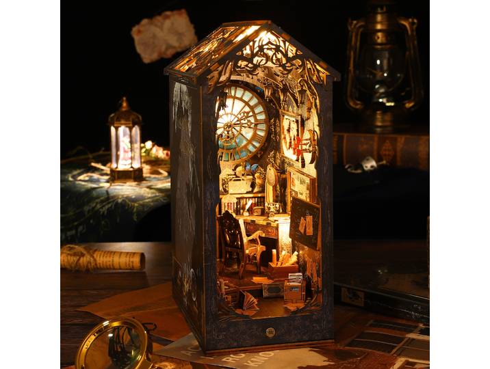 Nouveau bricolage livre coin Kit 3D étagère en bois Kits de construction miniatures décor à la maison modèle créatif pour adultes Halloween cadeaux de noël