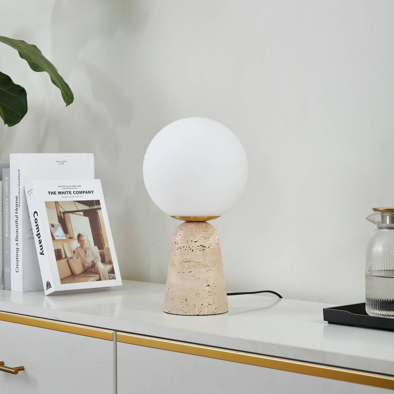 Tischlampe Kirstan Lindby, weiß / opal, für Wohn- / Esszimmer, Stein, Modern