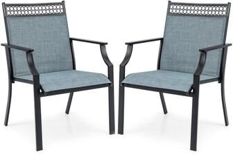 Costway Patio Chairs Set of 2 with All Weather Breathable Fabric-Blue