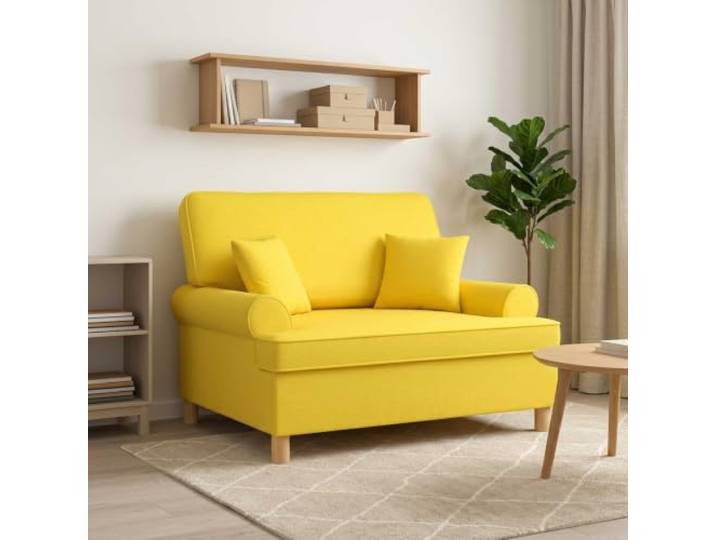 XXL Sessel mit Kissen Helles Gelb Stoff Sperrholz,Holzwerkstoff,Metal,Rahmen,Kunststoffbeine,Polyester,Schaumstoff,feuchtes Tuch