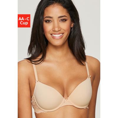Schalen-BH NUANCE BY LASCANA "BH mit Bügel, mit Spitzenrücken & nahtlosen Schalen", Damen, Gr. 70, Cup B, beige (toffee), Spitze, Obermaterial: 85% Polyamid, 15% Elasthan, BHs Schalen-BH, als Dessous-Set kombinierbar, sexy Dessous, sexy Unterwäsche