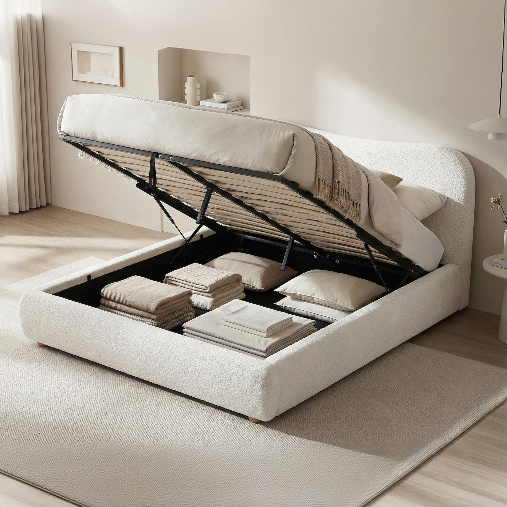 CLP Bett Maido Teddy Stoff 160x200 cm Farbe: creme, Größe: 160x200 cm