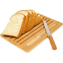 Cheffinger Schneidebrett Brot mit Messer, Schneidebrett, Braun, Beige