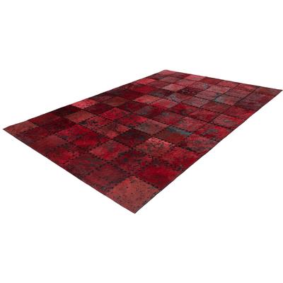 Teppich ARTE ESPINA "Voila 100", rot, B:200cm H:5mm L:290cm, Rindsleder, Teppiche, Teppich, handgenähter Flachflor-Teppich im Patchwork-Design.
