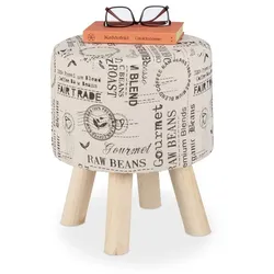 Relaxdays Runder Sitzhocker mit Stoffbezug Creme,Hellbraun,Schwarz