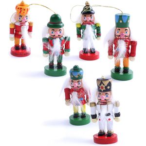 BRUBAKER Weihnachtsbaumschmuck 406003, 6,4 cm, Nussknacker-Anhänger aus Holz, 6 Stück