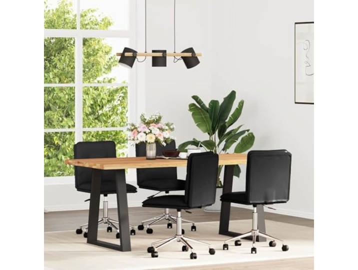 HMDNGOUT Esszimmerstühle 4 STK. Schwarz Kunstleder Metall und Holz Gestell, dicker Schaumstoff, Polypropylen, höhenverstellbar, mehrere Räume