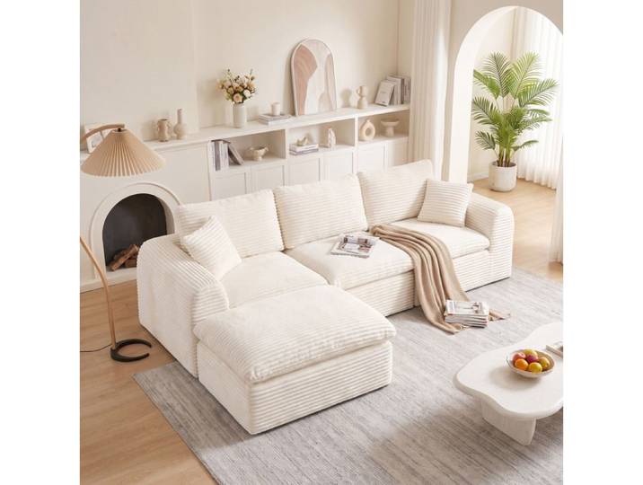 MEULVA Canapé d'angle modulable 3 places 3 modules indépendants tissu corduroy beige lit d'appoint