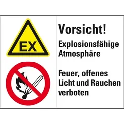 Schild I Kombischild mit Symbolen Vorsicht! Explosionsfähige .., Kunststoff, 200x150m