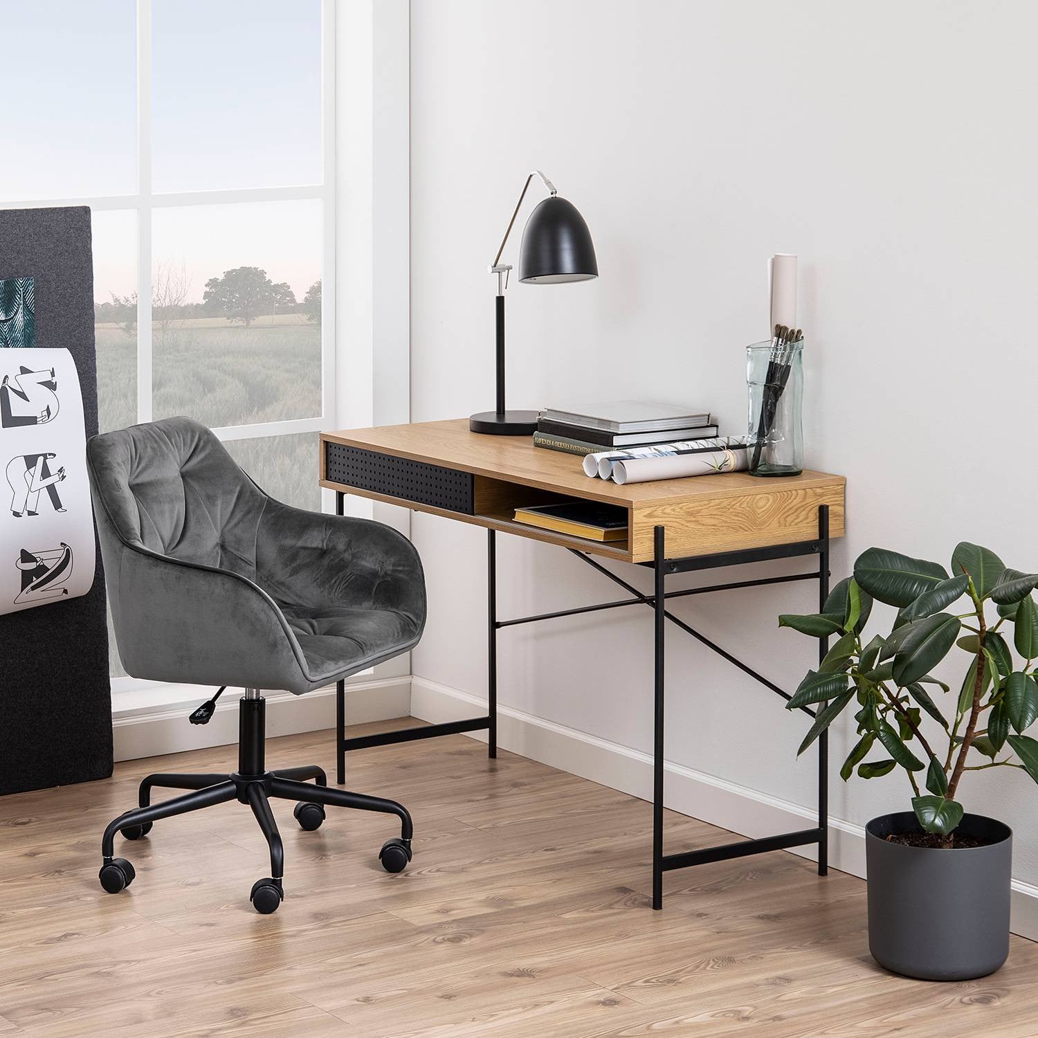 Giga Living Bureau Finn Paper Mat Wild Eiken, Breedte: 110 cm