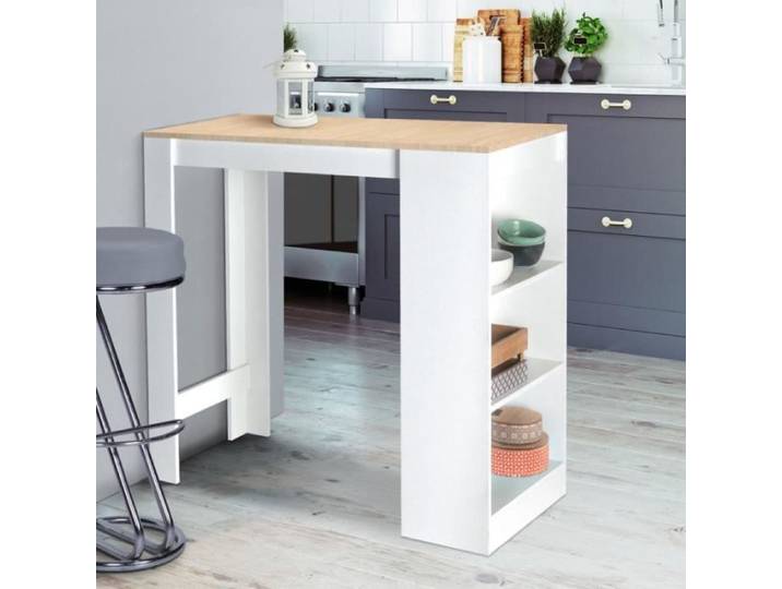 IDMARKET Table de bar BARTH 2 à 4 personnes bois blanc plateau façon hêtre