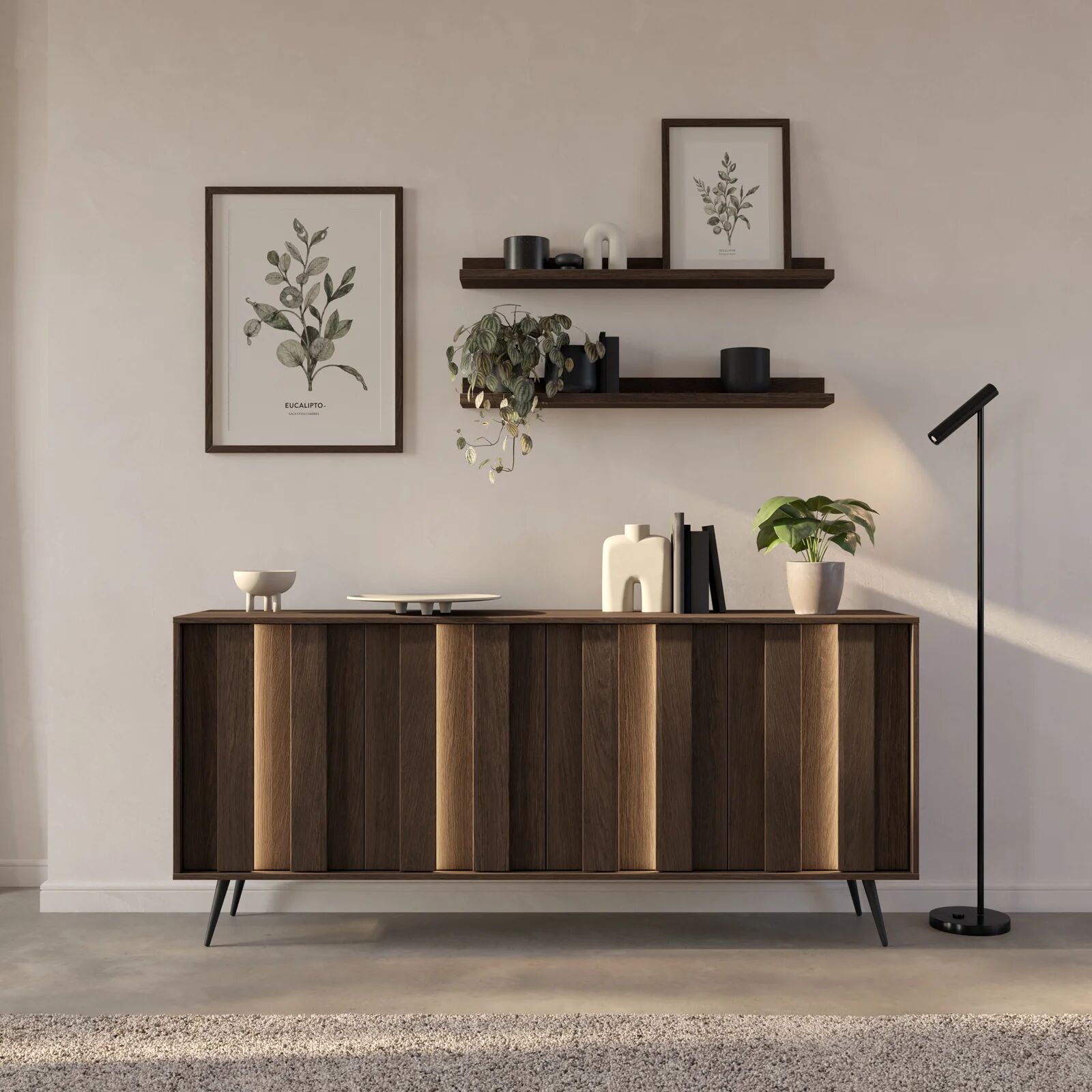 garneroarredamenti Madia 183x83h cm con led 4 ante soggiorno noce Bois
