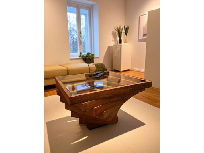 LosBudos Couchtisch aus Eiche - TwistOak - mit Sicherheitsglas
