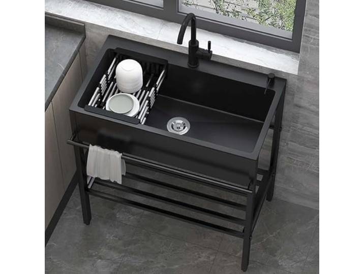 ZQFHSX Freistehende Edelstahl-Küchenspüle, Einzelbecken, tragbar, mit Warm- und Kaltwasseranschluss, für Wäsche, Garten, Restaurant, 72 cm