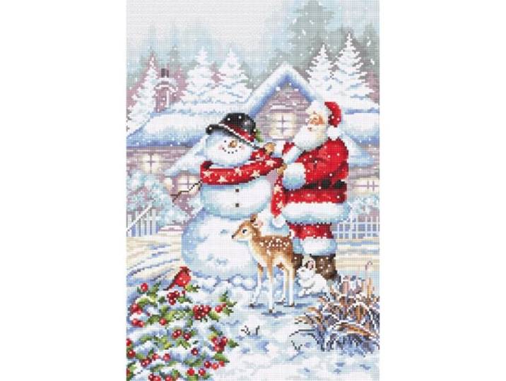 Letistitch Kruissteek set sneeuwpop en santa, telpatroon, 33x22cm