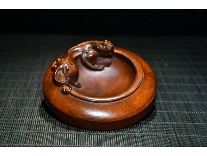 Statue en bois Vintage sculpté, bol de rondelle de brosse en bois, Dragon chinois mythique