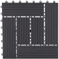 Mendler WPC Bodenfliese Rhone, Holzoptik Balkon/Terrasse, 11x je 30x30cm = 1qm ~ Basis, anthrazit versetzt