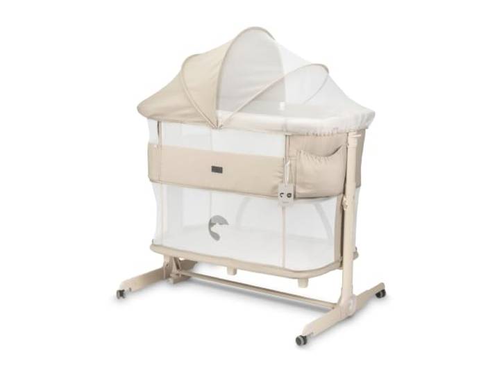 kidnort Snackskal 4in1 Babybett mit Wiegefunktion Reisebett Baby mit Matratze Kinderbett faltbar mit Rollen und Tragetasche Beistellbett Funktion Laufstall Seiteneinstieg praktische Tasche Beige