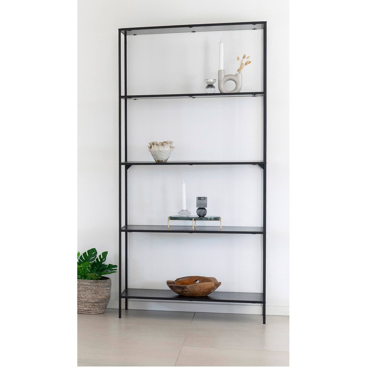 home24 Open kast II zwart, Frame: gepoedercoat staal, Opbergvlakken: gecoate spaanplaat, Breedte: 80 cm