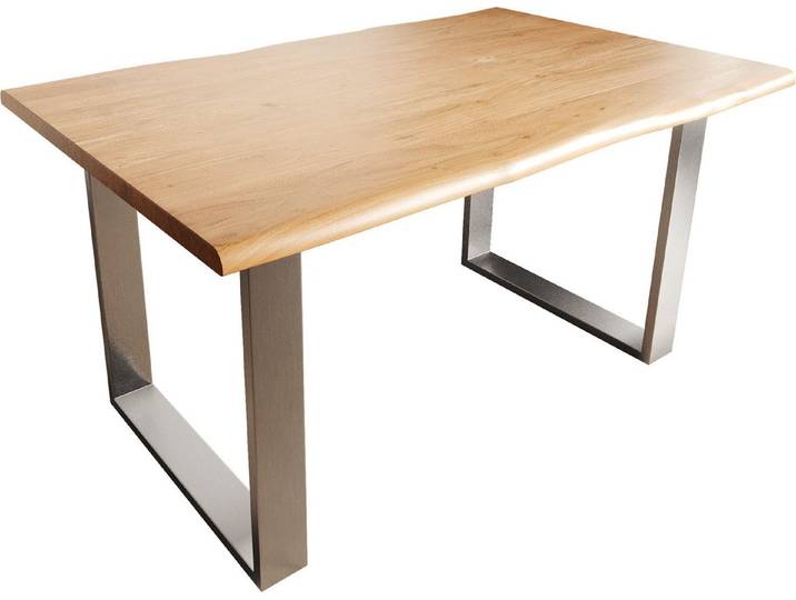 DELIFE Esstisch Edge, Akazie Natur 260x100 XL Edelstahl Schmal Live-Edge