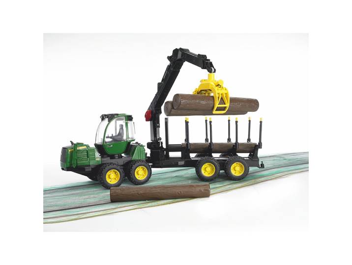 PORTEUR FORESTIER JOHN DEERE 1210E AVEC CHARGEUR, REMORQUE FORESTIERE ET RONDINS DE BOIS INCLUS