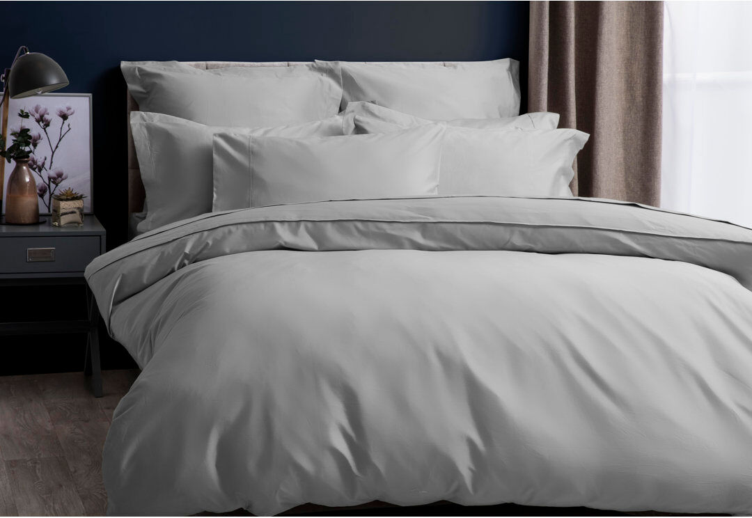 Belledorm 500 TC Premium Polycotton Cotton Blend Solid Colour Duvet Cover Set with Pillowcases Included Platinum Single - 1 Standard Pillowcase