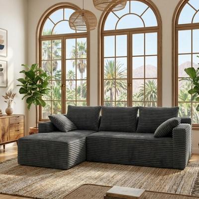 Abrihome "96.4"" L-Shaped Corduroy Sectional Sofa with Chaise and Pillows"