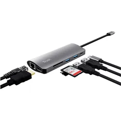 Trust Dalyx 7-in-1 Multiport Adapter (USB-C, 7 Ports), Dockingstation + USB Hub, Silber