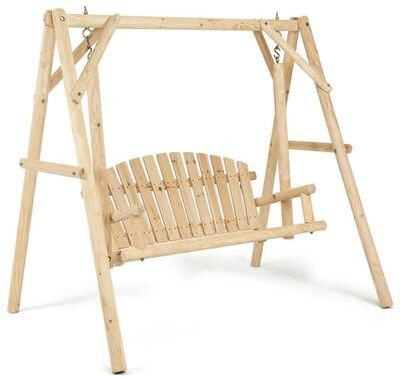 Costway Outdoor Wooden Porch Bench Swing Chair with Rustic Curved Back