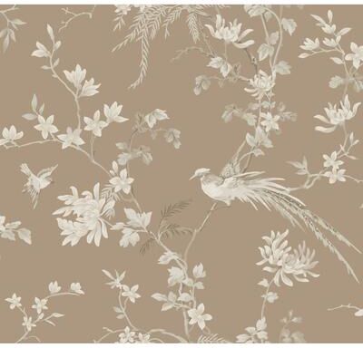 Ronald Redding Bird & Blossom Chinoserie Brown Wallpaper