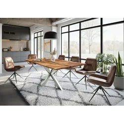 Esstisch Akazie 220x100x74 natur lackiert / Epoxid schwarz, Kreuzgestell silber matt EPOXY