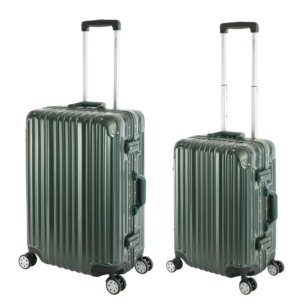 Travelhouse - London - 2er Reisekoffer Set | TSA Schloss |Polycarbonat Hartschale | Alu-Rahmen | 4 Rollen | Koffer Trolley Reise Urlaub Gepäck - Koffer Set S+M | Grün