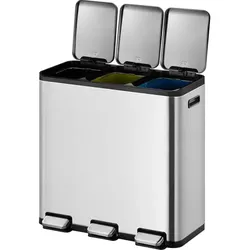 Mülltrennsystem EKO Essential splitted Treteimer 3 x 15 L aus gebürstetem Edelstahl, Beschichtung fingerabdrucksicher