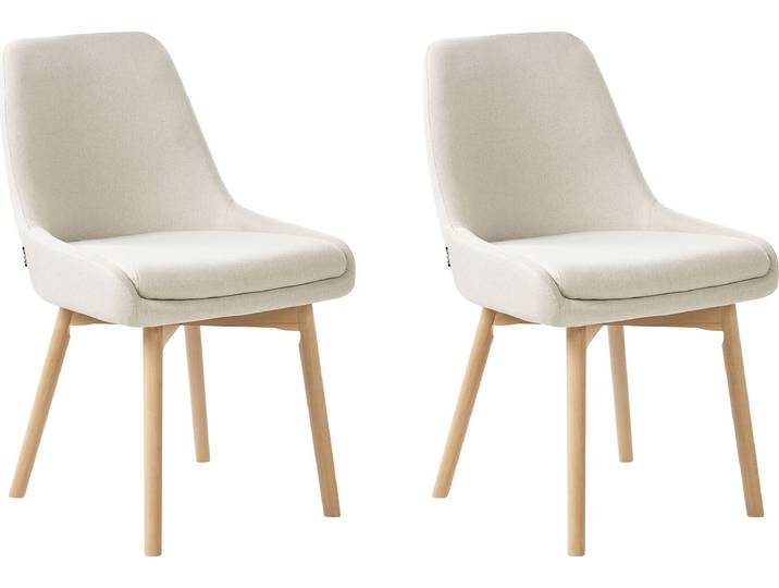 BELIANI Esszimmerstuhl 2er Set Cremeweiß Stoffbezug Dicke Sitzkissen Helle Holzbeine Ohne Armlehnen Modern Wohnzimmer Küche Wohnküche Polsterstuhl