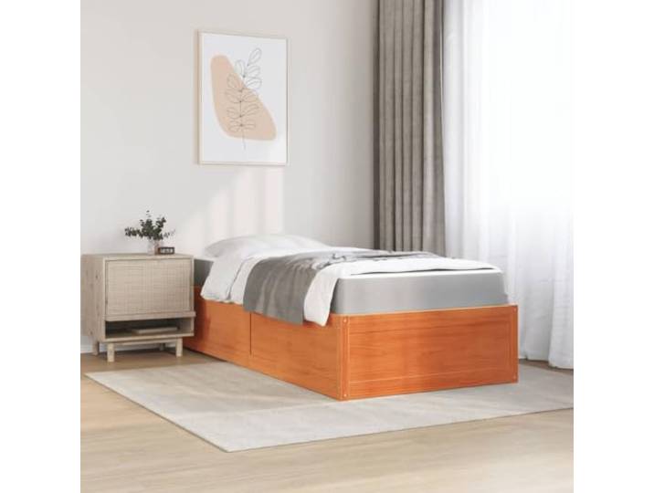 KTHLBRH Einzelbett 90 x 190 cm mit Matratze, Massivholz, Kiefer Braunes Wachs, Latten inklusive, Taschenfedern, unabhängige Unterstützung