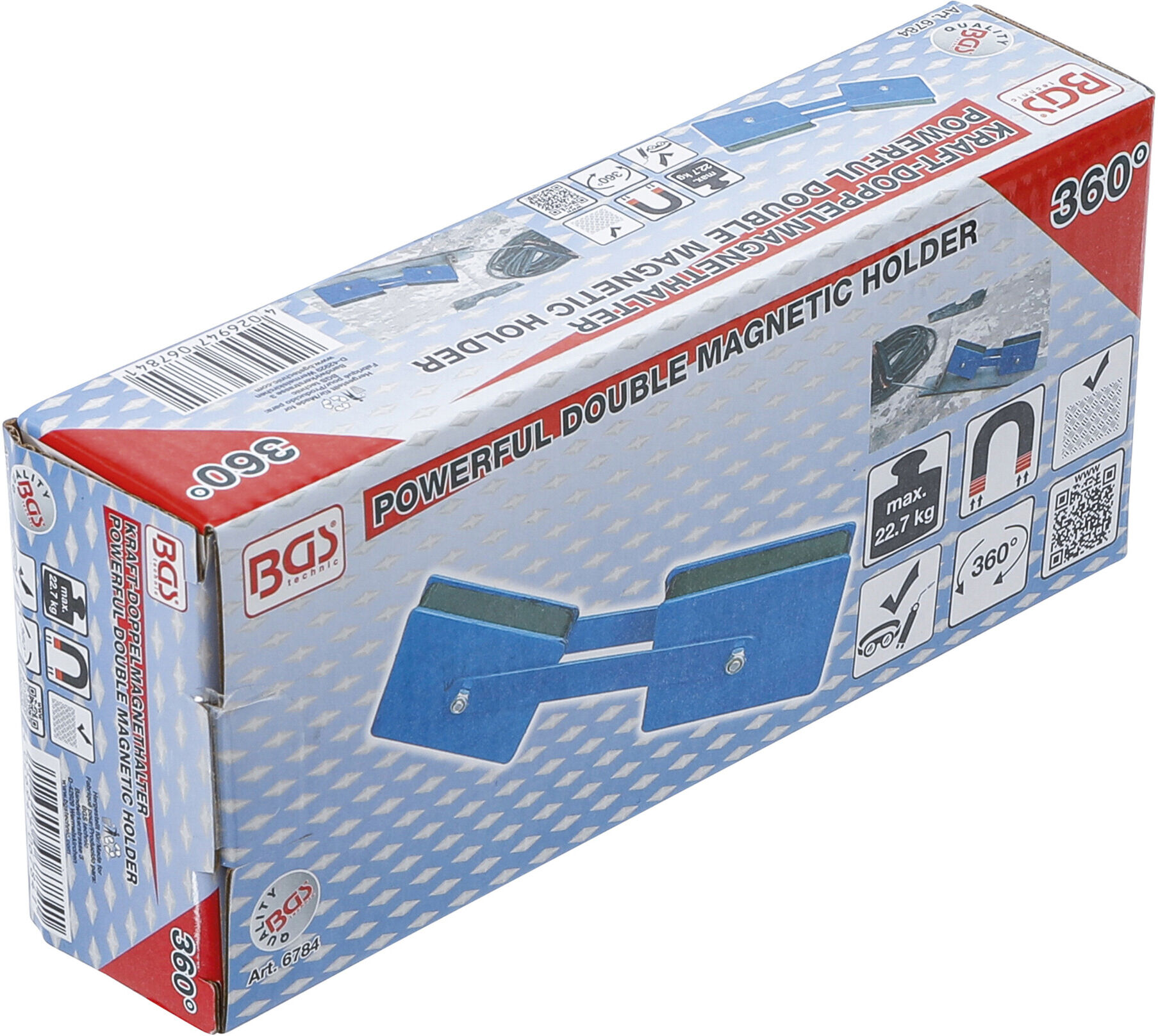 BGS Kraft-Doppelmagnethalter 6784, Winkel einstellbar, 22,7 kg ; BGS technic)