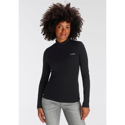 Longsleeve KANGAROOS, Damen, Gr. 48/50, schwarz, Rippware, Obermaterial: 100% Baumwolle, kontrastfarbene Details, unifarben, Basic, sehr figurbetont hüftbedeckend, Shirts, Langarm, sehr figurbetont, unifarben, Stehkragen