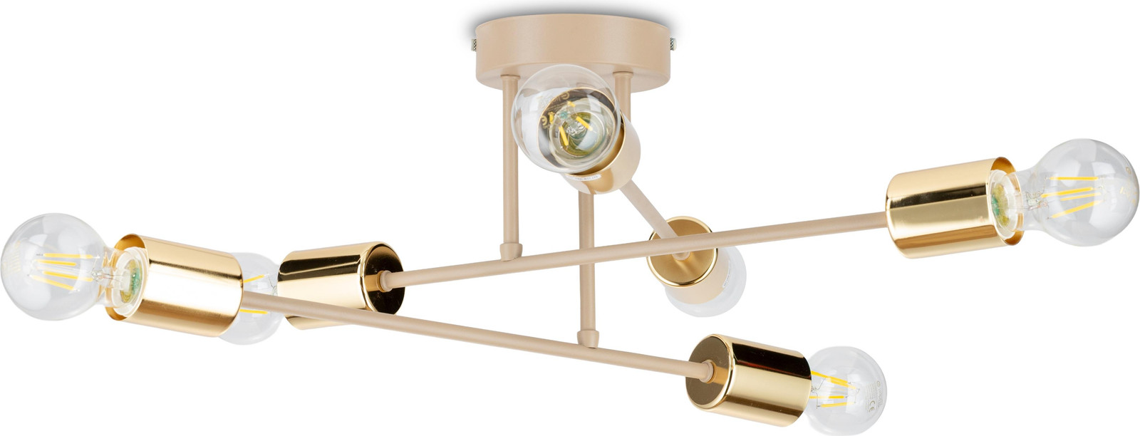 Howhomely Plafondlamp - Beige - 50 cm - 6 lichtpunten - Modern design met gouden accenten