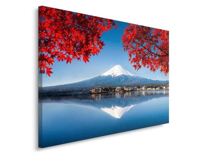 Feeby Leinwandbild Fuji Berg Japan Landschaft, Rot, Landschaft/Berg, Rechteckig, 120x80 cm, Bilder & Rahmen, Bilder, Leinwandbilder