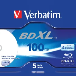 Verbatim BD-R XL 100 GB* 4x, mit Tintenstrahldrucker großflächig bedruckbar, Jewel Case, 5er-Pack