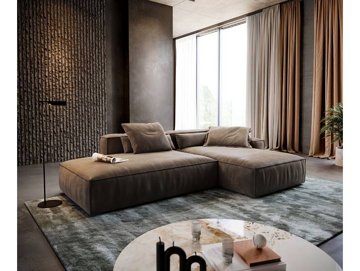 DELIFE Ecksofa Freestyle Cozy 310x200 cm Mikrofaser Taupe Vintage, Sofas